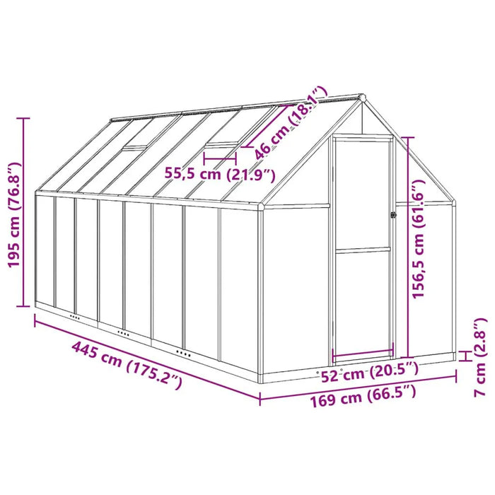 Greenhouse with Base Frame in Anthracite (445 x 169 x 195cm) - Little and Giant Explorers vidaXL