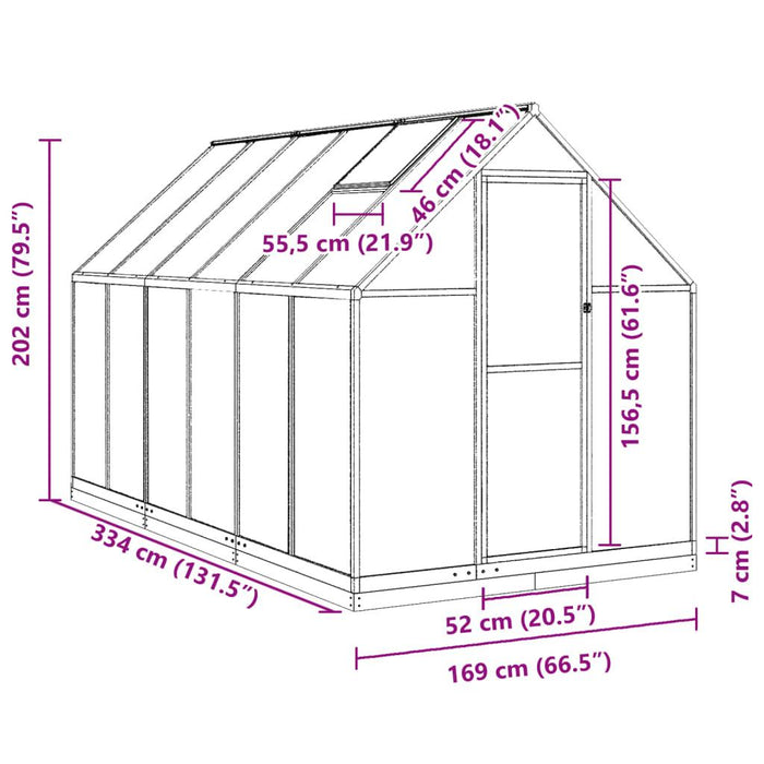 Greenhouse with Base Frame in Green (334 x 169 x 202cm) - Little and Giant Explorers vidaXL