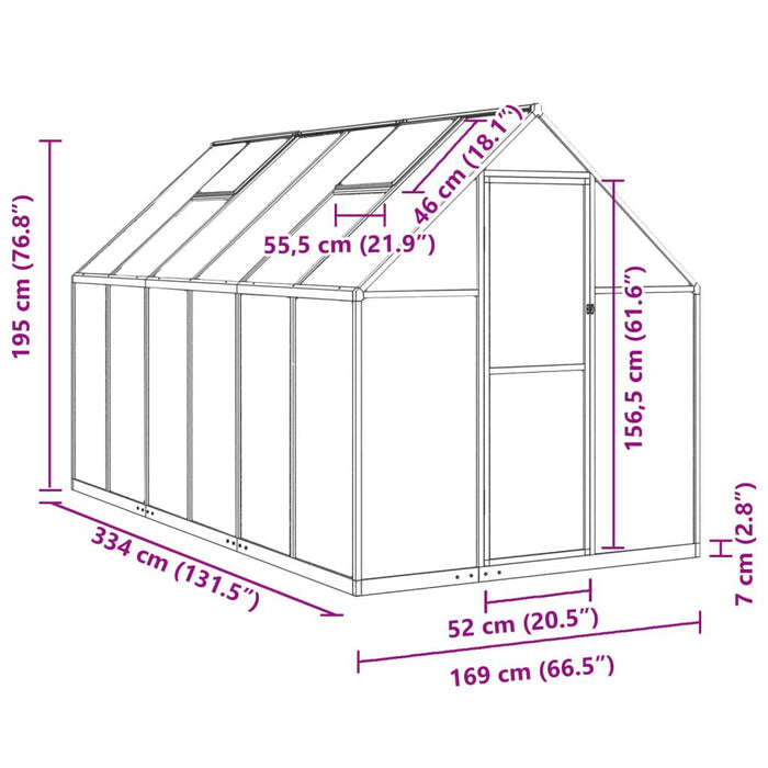 Greenhouse with Base Frame in Silver (334 x 169 x 195cm) - Little and Giant Explorers vidaXL