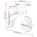 Balance bike diagram with dimensions, grey and black, adjustable seat and handlebar, plywood frame