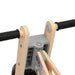Close-up of grey and black balance bike with adjustable handlebar and lightweight plywood frame