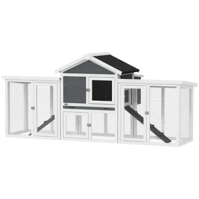 Large Wooden Chicken Coop with Run with Nesting Box in White (204 x 85 x 93cm) - Little and Giant Explorers PawHut