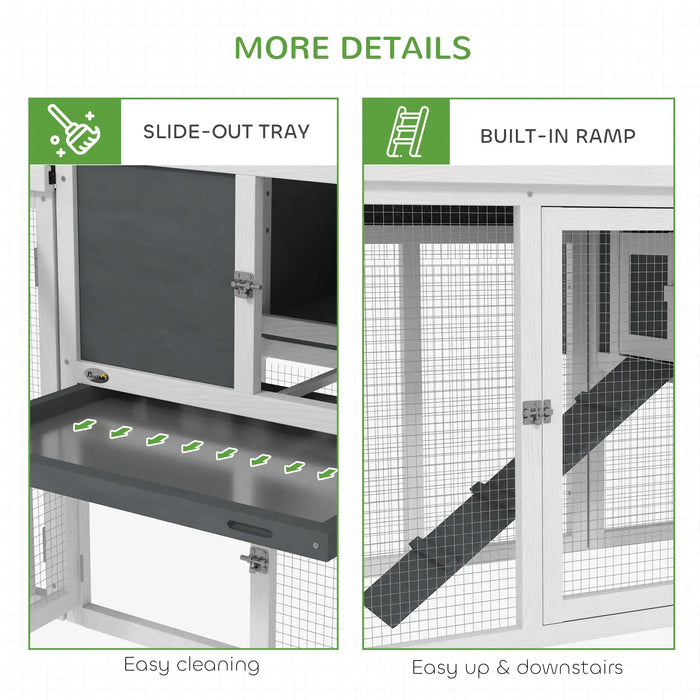 Large Wooden Chicken Coop with Run with Nesting Box in White (204 x 85 x 93cm) - Little and Giant Explorers PawHut