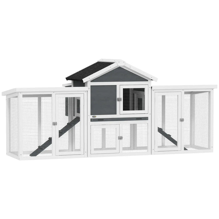 Large Wooden Chicken Coop with Run with Nesting Box in White (204 x 85 x 93cm) - Little and Giant Explorers PawHut