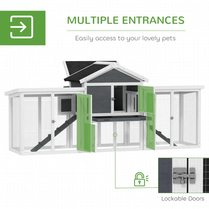 Large Wooden Chicken Coop with Run with Nesting Box in White (204 x 85 x 93cm) - Little and Giant Explorers PawHut