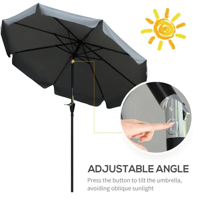 Grey Garden Parasol 2.66m | Tilting Aluminium Pole with Crank Handle OUTSUNNY - Little and Giant Explorers Outsunny