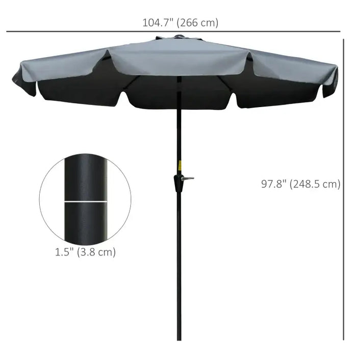 Grey Garden Parasol 2.66m | Tilting Aluminium Pole with Crank Handle OUTSUNNY - Little and Giant Explorers Outsunny