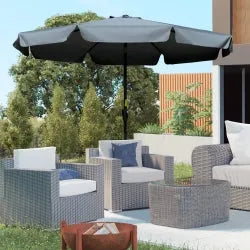 Grey Garden Parasol 2.66m | Tilting Aluminium Pole with Crank Handle OUTSUNNY - Little and Giant Explorers Outsunny
