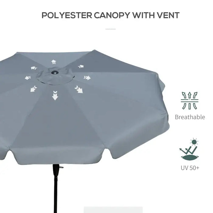Grey Garden Parasol 2.66m | Tilting Aluminium Pole with Crank Handle OUTSUNNY - Little and Giant Explorers Outsunny