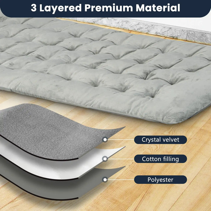 Grey Lounge Cushion Pad | Crystal Velvet Outdoor and Indoor Seat Pad with Fixing Straps COSTWAY - Little and Giant Explorers Costway