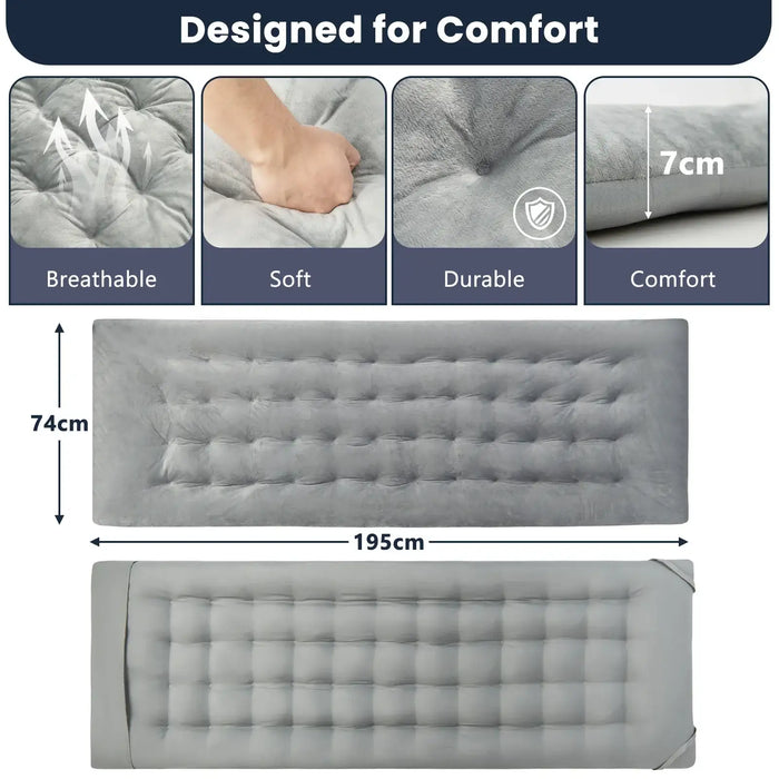 Grey Lounge Cushion Pad | Crystal Velvet Outdoor and Indoor Seat Pad with Fixing Straps COSTWAY - Little and Giant Explorers Costway