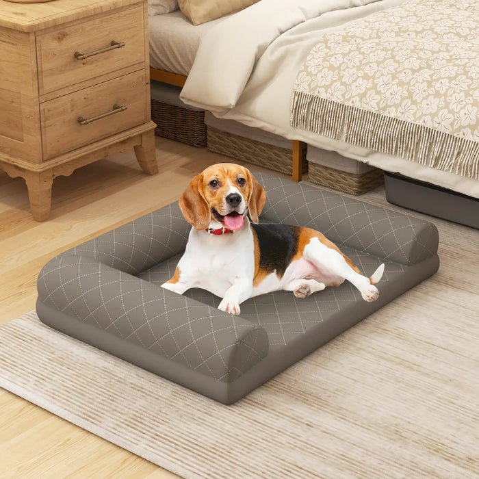 Grey Orthopedic Dog Sofa Bed with Bolsters | Egg-Crate Foam Support - Up to 20kg COSTWAY - Little and Giant Explorers Costway