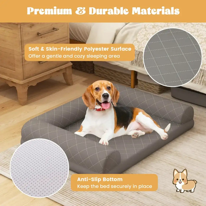 Grey Orthopedic Dog Sofa Bed with Bolsters | Egg-Crate Foam Support - Up to 20kg COSTWAY - Little and Giant Explorers Costway