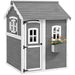 Grey Wooden Playhouse with Door, Windows, Plant Box and Floor - Little and Giant Explorers Outsunny