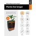 Groove black planter with visible orange insulating layer, cross-section showing plant and soil, eco-friendly, frost-resistant, Dutch design, recyclable.