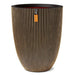 Elegant black and gold groove vase with vertical stripes and Capi Europe label