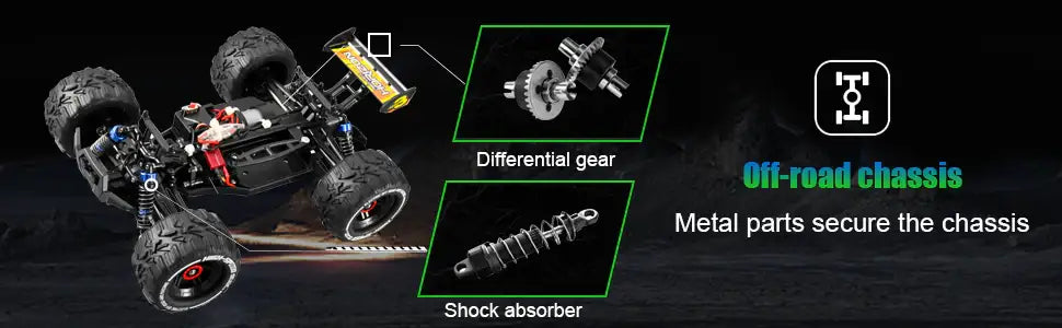 H3 1/18 High Speed RC Monster Truck - Dual Motors | 4WD 50+ KM/H with LED Headlights 4DRC - Little and Giant Explorers 4DRC