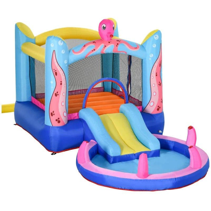 Bounce Castle with Trampoline and Slide Pool with Blower - Little and Giant Explorers Outsunny