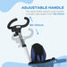 Adjustable handle of a stroller with height range text on a blue background