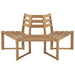 Half hexagonal wooden tree bench with oil finish and wrap-around design, front view.