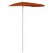 Half round terracotta garden parasol with white pole, compact space-saving design