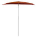 Half round terracotta garden parasol with compact, space-saving design and silver pole