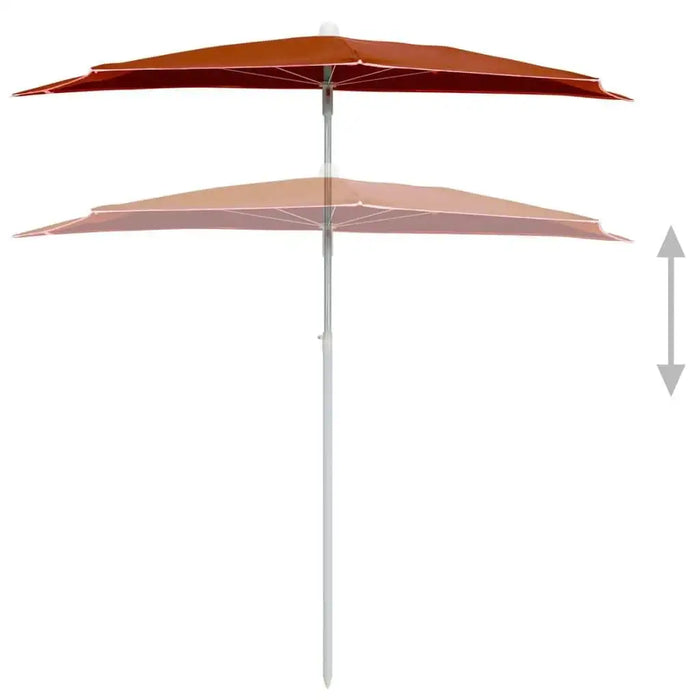 Half round terracotta garden parasol with compact, space-saving adjustable pole design