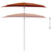 Half round terracotta garden parasol with compact, space-saving adjustable pole design