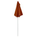 Half round terracotta garden parasol with white pole, compact space-saving design