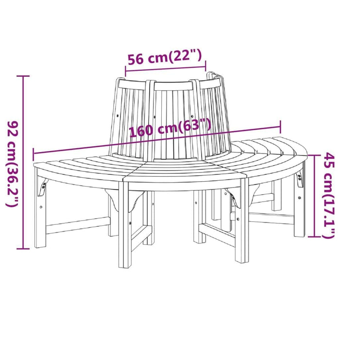 Half Round Tree Bench in Solid Wood Eucalyptus Ø160cm - Little and Giant Explorers vidaXL