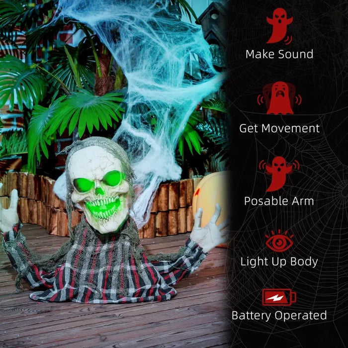 Halloween Decoration Ground Breaker Skeleton - Animatronic with Sound Activation - Little and Giant Explorers HOMCOM