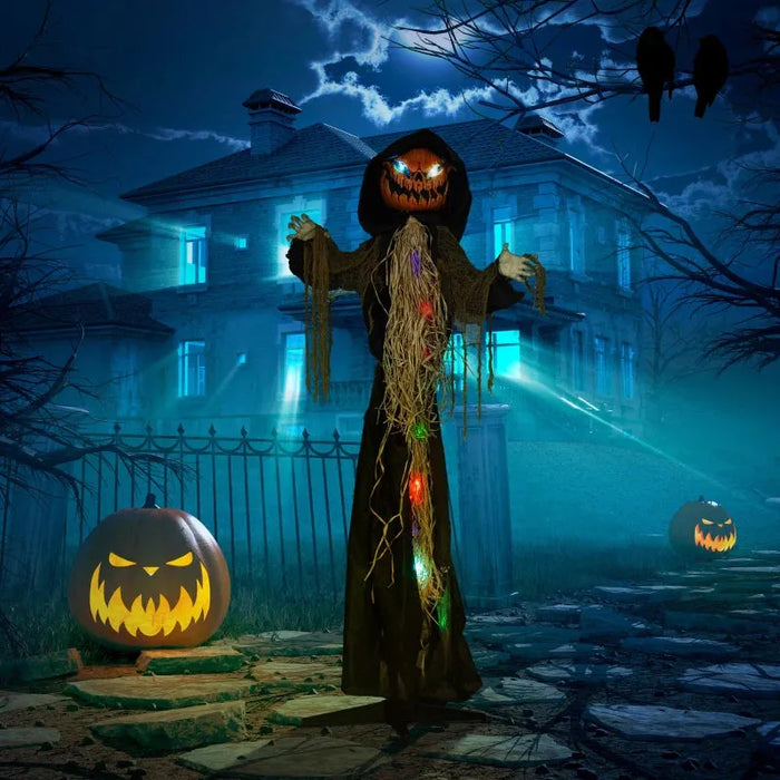 Halloween Decoration Straw Pumpkin - Animatronic with Sound Activation - Little and Giant Explorers HOMCOM