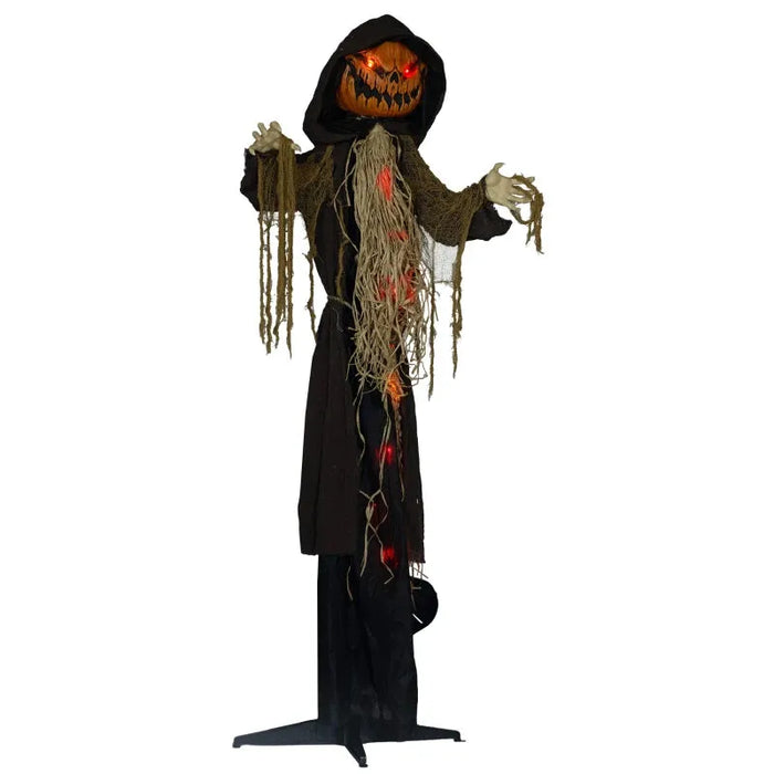 Halloween Decoration Straw Pumpkin - Animatronic with Sound Activation - Little and Giant Explorers HOMCOM