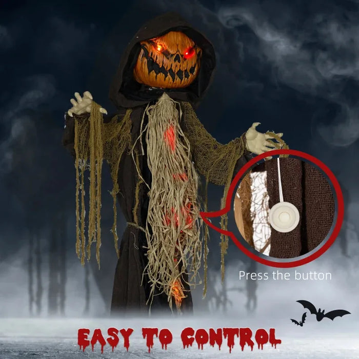 Halloween Decoration Straw Pumpkin - Animatronic with Sound Activation - Little and Giant Explorers HOMCOM