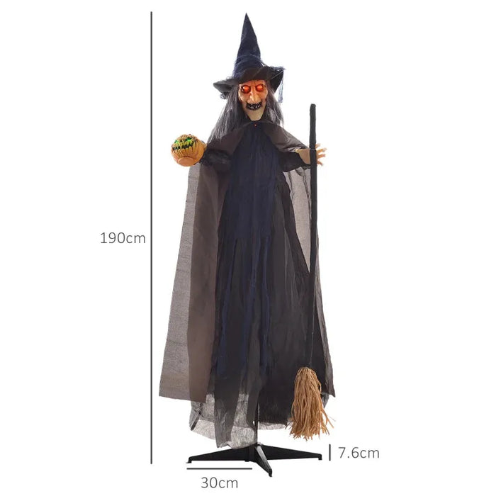 Halloween Decoration Witch with Broomstick - Animatronic with Sound Activation - Little and Giant Explorers HOMCOM