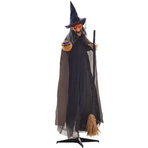 Halloween Decoration Witch with Broomstick - Animatronic with Sound Activation - Little and Giant Explorers HOMCOM