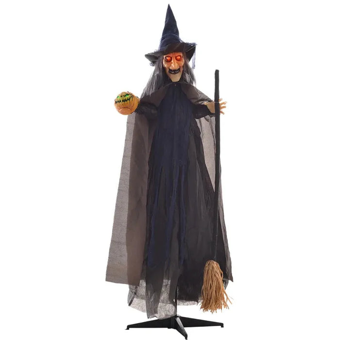 Halloween Decoration Witch with Broomstick - Animatronic with Sound Activation - Little and Giant Explorers HOMCOM