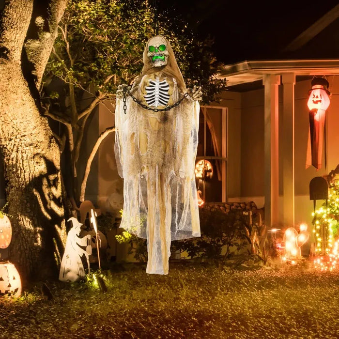 Halloween Hanging Skeleton - Animatronic with Sound Activation - Little and Giant Explorers HOMCOM