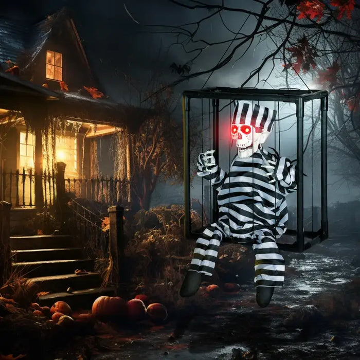 Halloween Hanging Skeleton Prisoner | Sound and Light Activated - Red LED Eyes OUTSUNNY - Little and Giant Explorers Outsunny