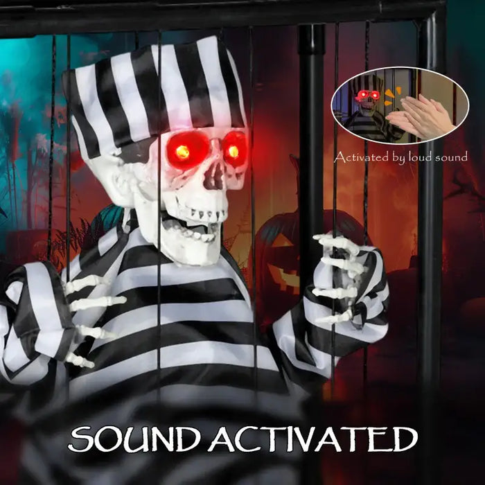 Halloween Hanging Skeleton Prisoner | Sound and Light Activated - Red LED Eyes OUTSUNNY - Little and Giant Explorers Outsunny