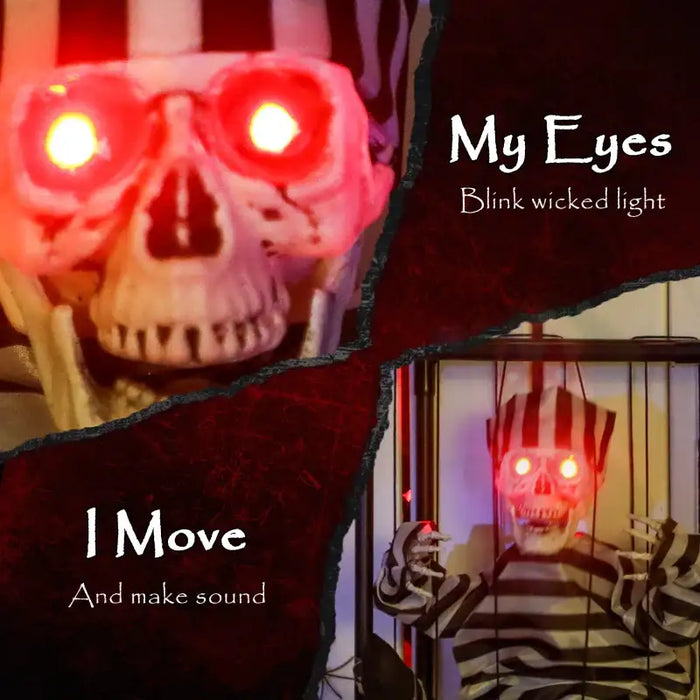 Halloween Hanging Skeleton Prisoner | Sound and Light Activated - Red LED Eyes OUTSUNNY - Little and Giant Explorers Outsunny