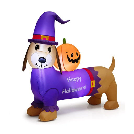 Halloween Inflatable Dachshund Dog with Pumpkin - Little and Giant Explorers Costway