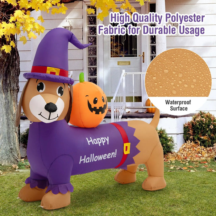 Halloween Inflatable Dachshund Dog with Pumpkin - Little and Giant Explorers Costway