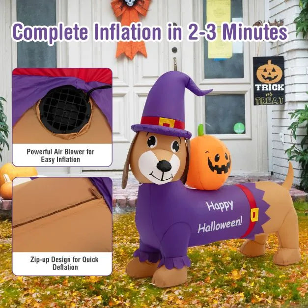 Halloween Inflatable Dachshund Dog with Pumpkin - Little and Giant Explorers Costway