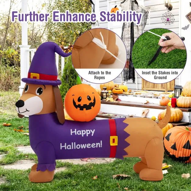 Halloween Inflatable Dachshund Dog with Pumpkin - Little and Giant Explorers Costway