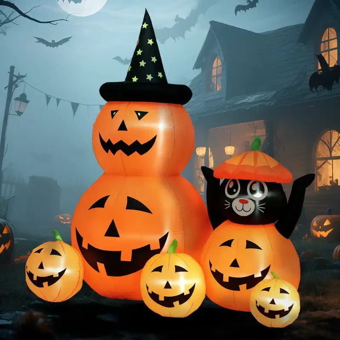 Halloween Inflatable Pumpkin and Cat – 180cm Tall | Built-In LEDs and Music OUTSUNNY - Little and Giant Explorers Outsunny