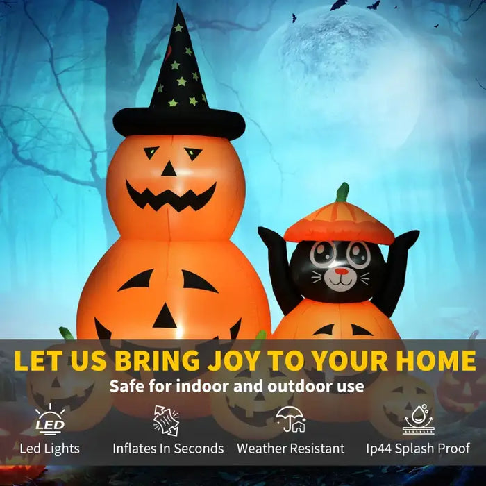 Halloween Inflatable Pumpkin and Cat – 180cm Tall | Built-In LEDs and Music OUTSUNNY - Little and Giant Explorers Outsunny