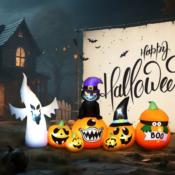 Halloween Inflatable Pumpkins, Ghosts and Cats – 240cm Wide | Built-In LEDs OUTSUNNY - Little and Giant Explorers Outsunny