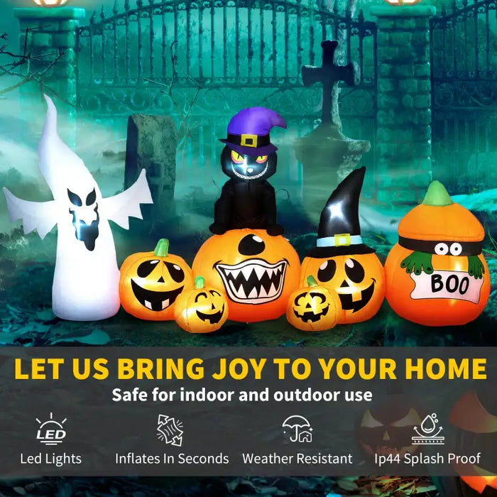 Halloween Inflatable Pumpkins, Ghosts and Cats – 240cm Wide | Built-In LEDs OUTSUNNY - Little and Giant Explorers Outsunny