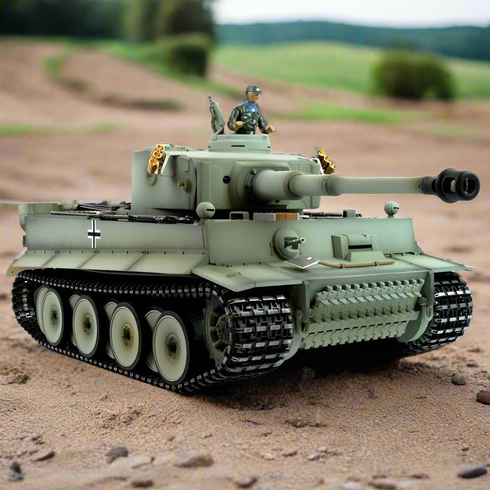 Hand Painted RC Tank Tiger I Grey - Full Metal Upgrade | 360 Rotating & Smoking Barrel - Little and Giant Explorers Taigen